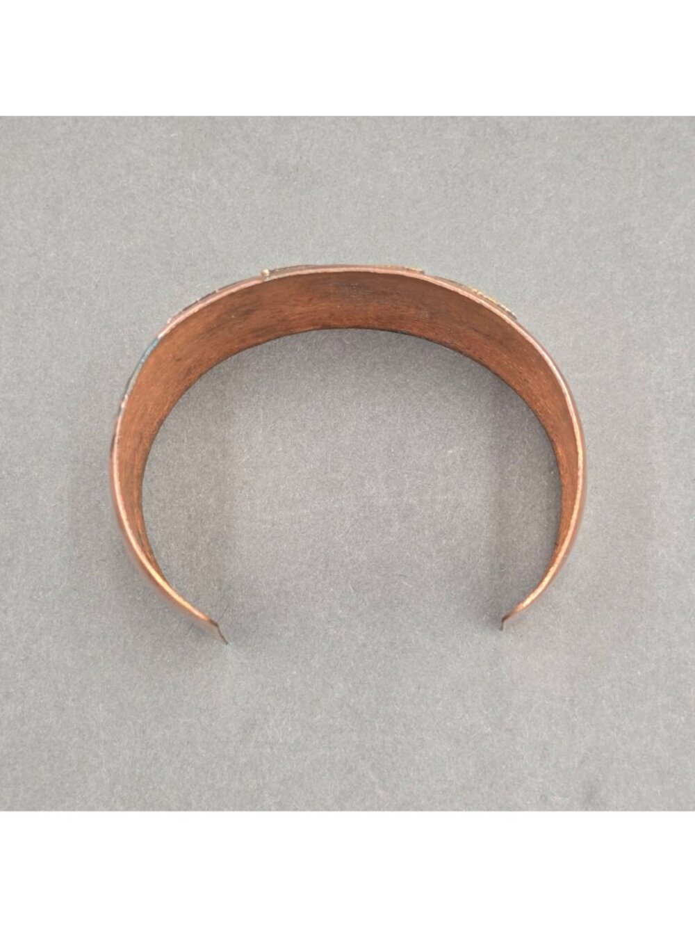 Vintage Mexico Cobre Copper Turquoise Inlay Cuff Bracelet 7" Mixed Metal - Picture 5 of 10